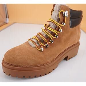 Marc Fisher Nairy Brown Leather Shearling ankle boot size 8.5 biker Lugg wool